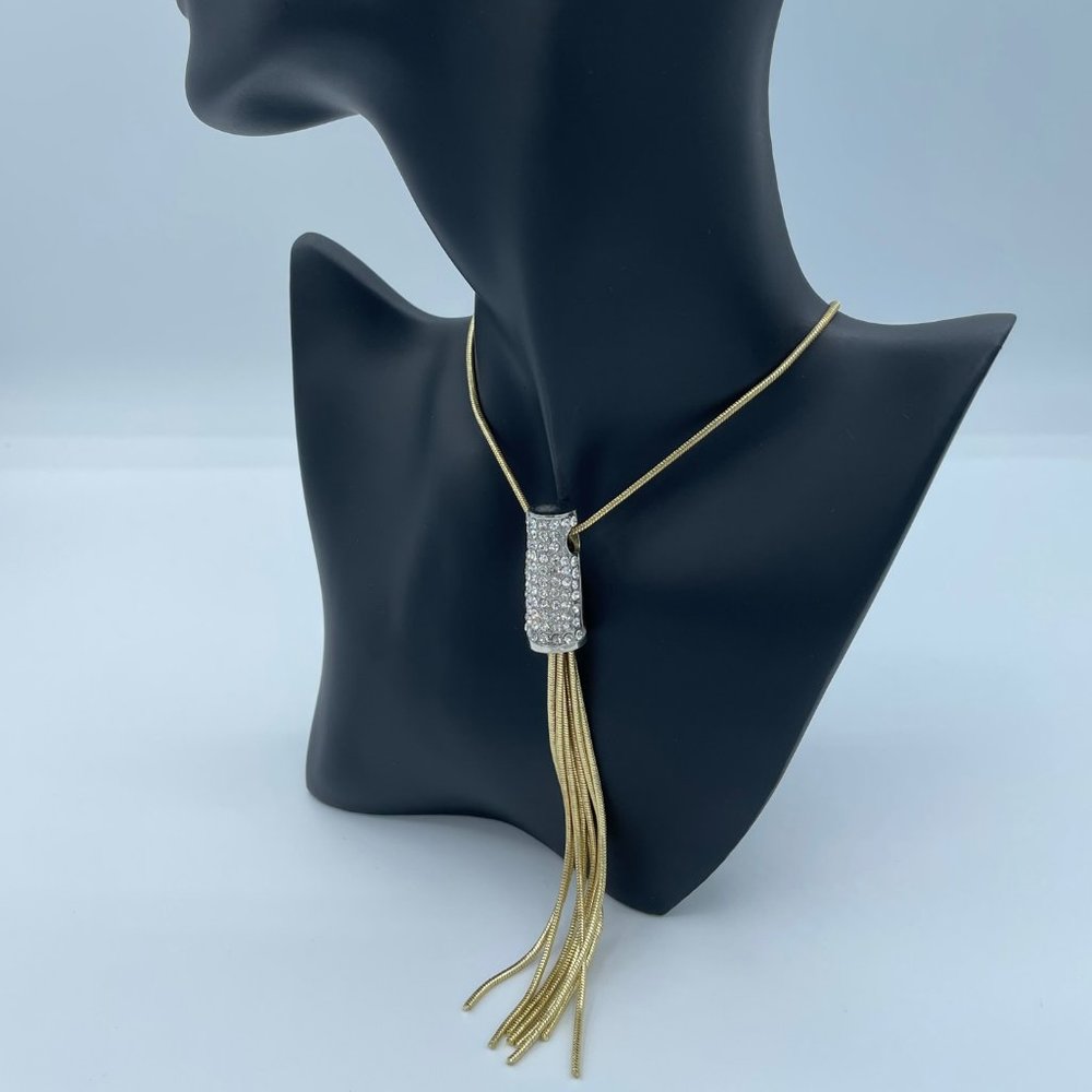 14K Gold Plated Cubic Zirconia Jewelry Long Necklace with Tassel Drop Pendant